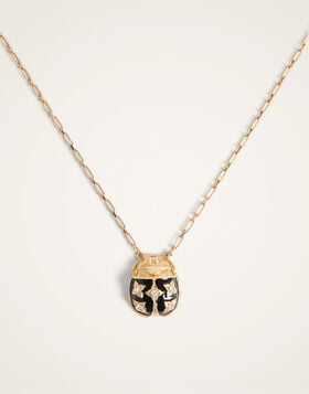 Lady Scarab Necklace La DoubleJ: 24K Gold Plate And Enamel NEC0053MET002