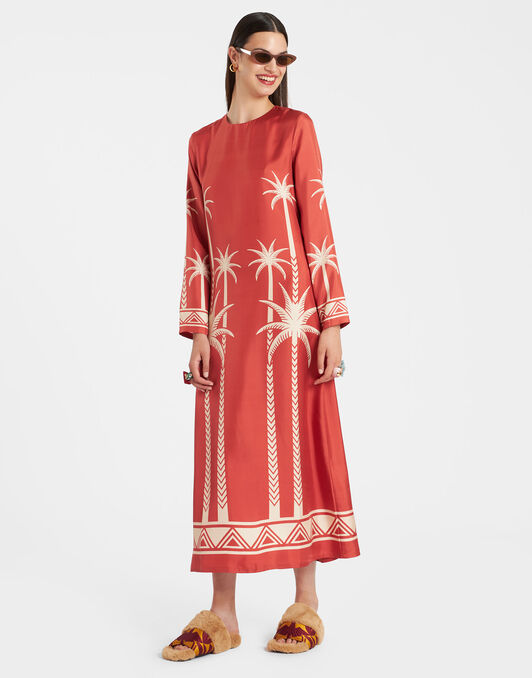 Long Sleeve Swing Dress La DoubleJ: Date Palms Placée Red Long Sleeve Swing Dress La DoubleJ: Date Palms Placée Red DRE0231SIL006