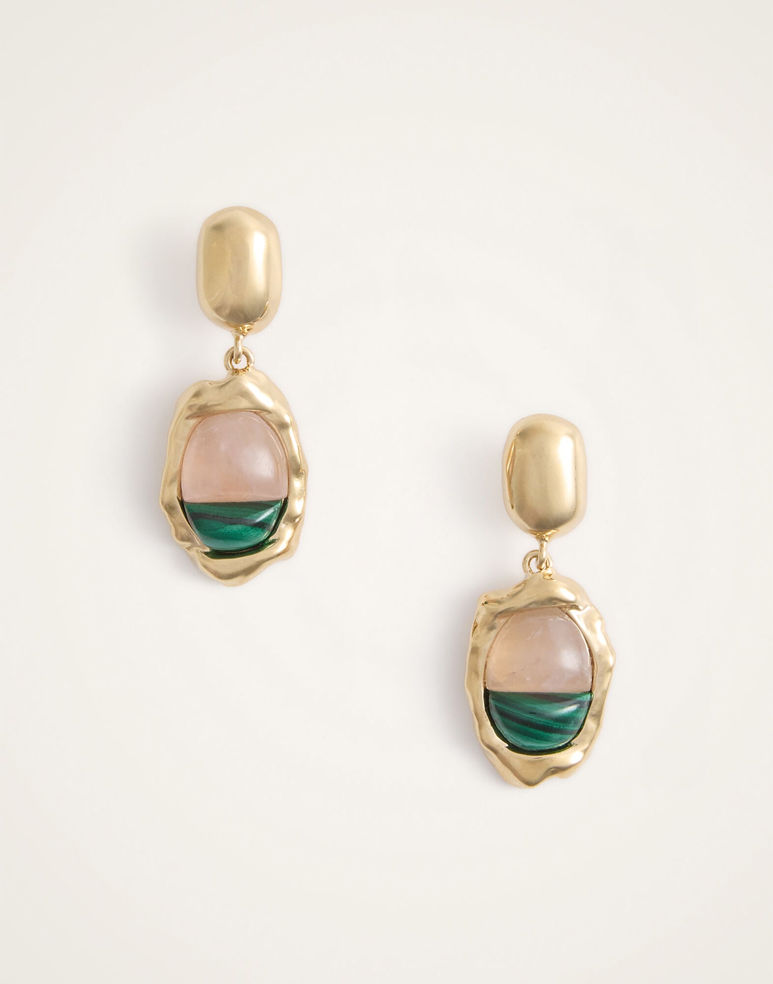 Spells Chunky Earrings La DoubleJ: 24K Gold Plate, Pink Quartz and Malachite Spells Chunky Earrings La DoubleJ: 24K Gold Plate, Pink Quartz and Malachite EAR0085BRA003