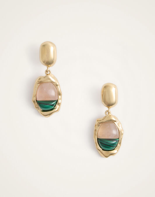 Spells Chunky Earrings La DoubleJ: 24K Gold Plate, Pink Quartz and Malachite Spells Chunky Earrings La DoubleJ: 24K Gold Plate, Pink Quartz and Malachite EAR0085BRA003