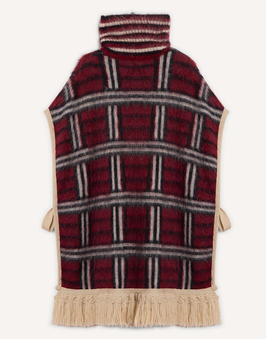 Check Poncho La DoubleJ: Kells Check Burgundy, Black, and Ecru SCA0112KNI220