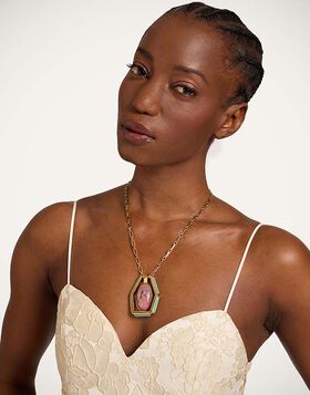 Power Portal Necklace La DoubleJ: 24K Gold Plate & Rhodonite NEC0055MET001
