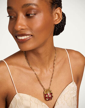 Lady Scarab Necklace La DoubleJ: 24K Gold Plate & Rhinestone NEC0053MET002