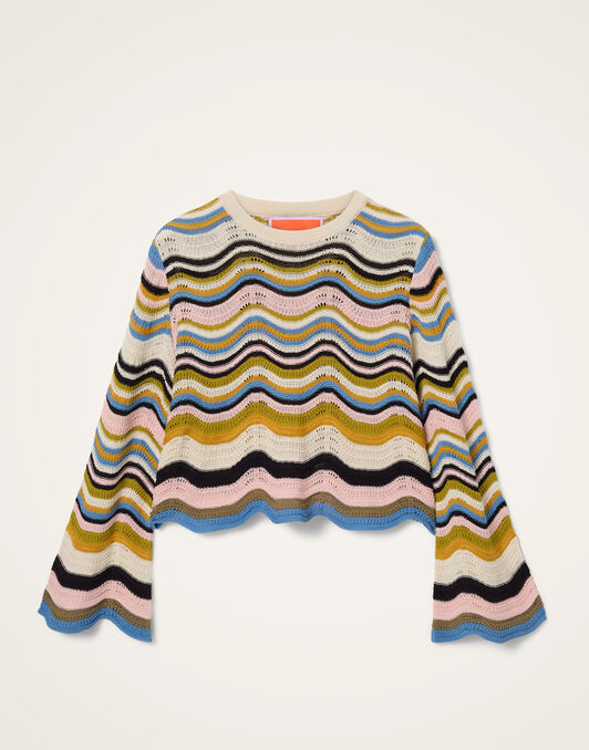Chevron Crop Sweater La DoubleJ: Multicolor Geen & Pink Chevron Crop Sweater La DoubleJ: Multicolor Geen & Pink PUL0265KNI158