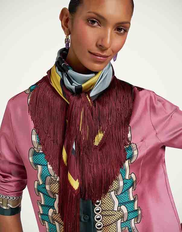 Reversible Fringe Foulard 90 La DoubleJ: Feria Placée Light Blue Reversible Fringe Foulard 90 La DoubleJ: Feria Placée Light Blue SCA0073SIL006