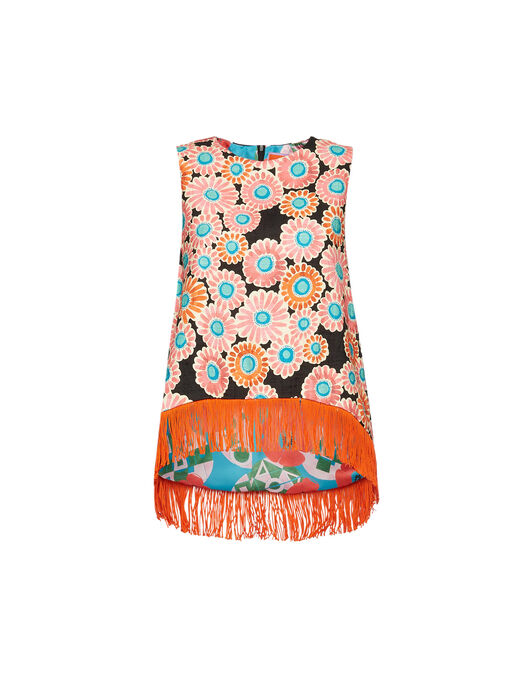 La Scala Top (With Fringes) La DoubleJ: Crazy Daisy Black TOP0062COT005