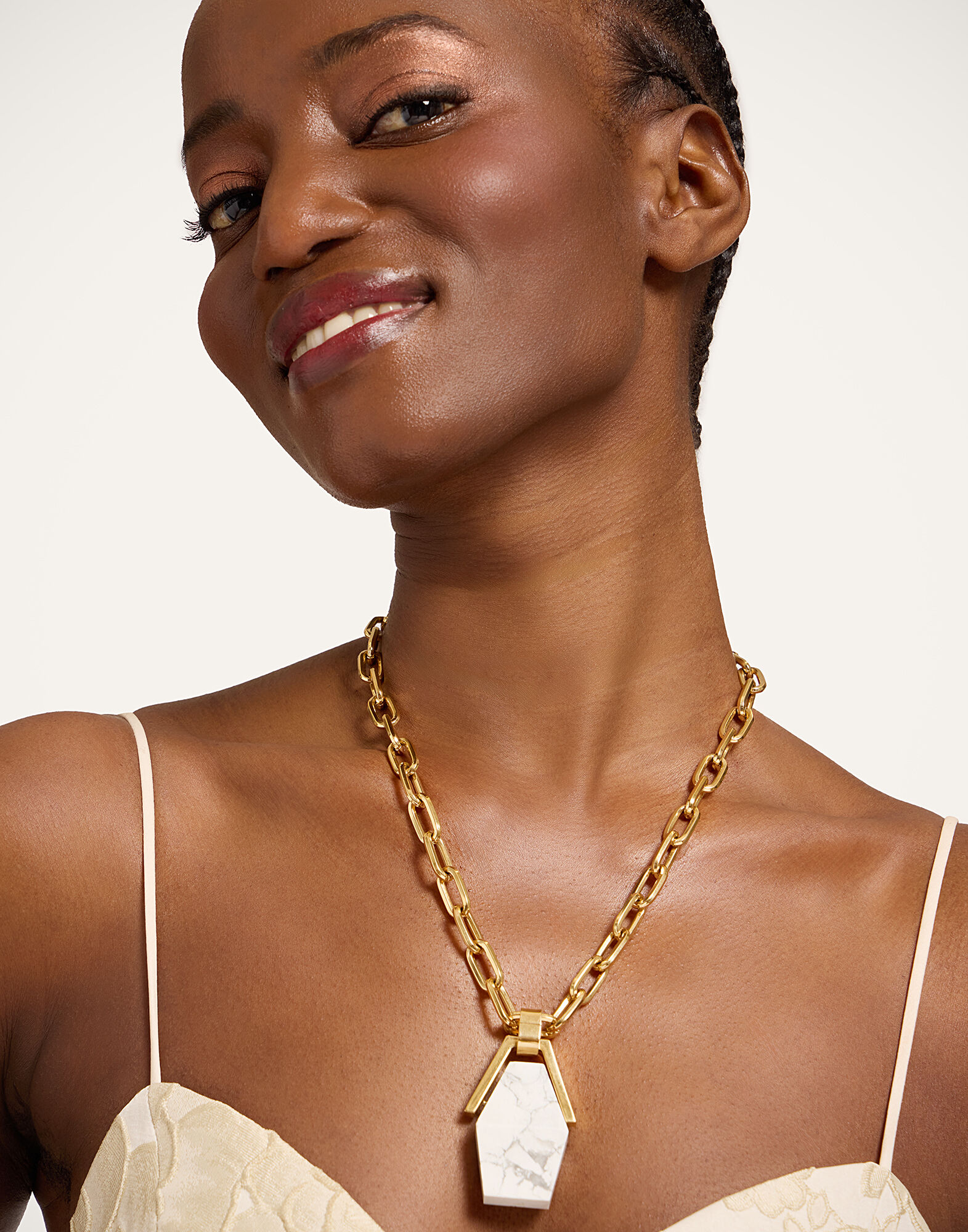 Portal Necklace La DoubleJ: 24K Gold Plate & Howlite Portal Necklace La DoubleJ: 24K Gold Plate & Howlite NEC0021BRA003