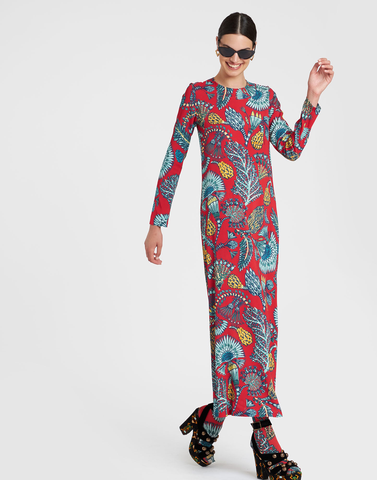 Long Sleeve Swing Dress La DoubleJ: Sicomore Red Long Sleeve Swing Dress La DoubleJ: Sicomore Red DRE0184VIS001