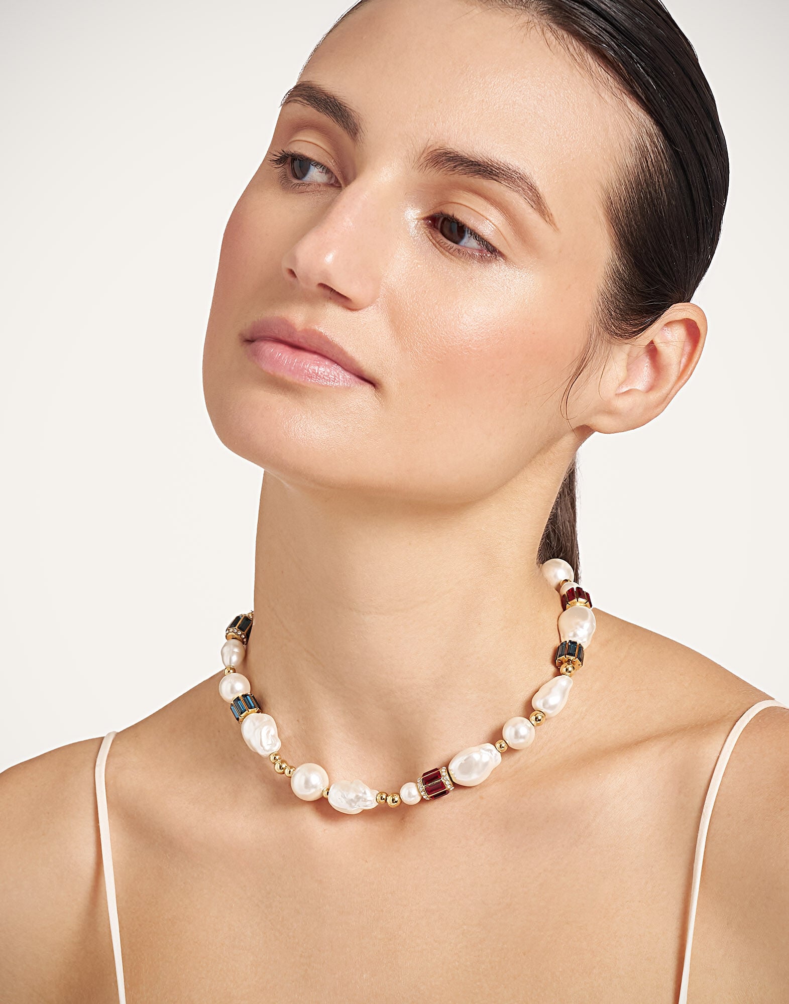 Pearly Necklace La DoubleJ: 24K Gold Plate, Baroque Natural Pearls and Glass Crystals Pearly Necklace La DoubleJ: 24K Gold Plate, Baroque Natural Pearls and Glass Crystals NEC0073BRA013