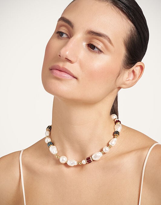 Pearly Necklace La DoubleJ: 24K Gold Plate, Baroque Natural Pearls and Glass Crystals Pearly Necklace La DoubleJ: 24K Gold Plate, Baroque Natural Pearls and Glass Crystals NEC0073BRA013