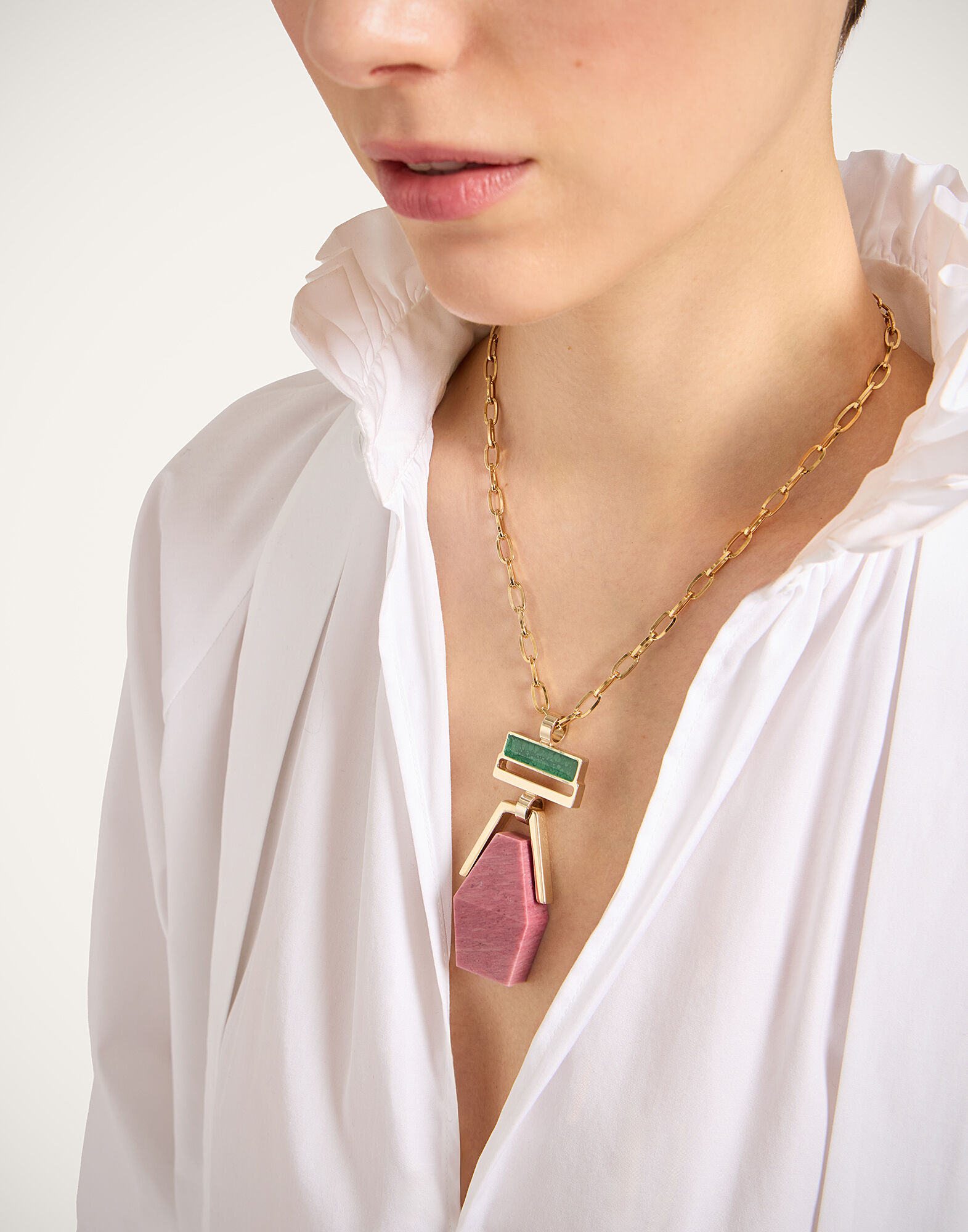 Bridge Portal Necklace La DoubleJ: 24K Gold Plate & Thulite NEC0045BRA003