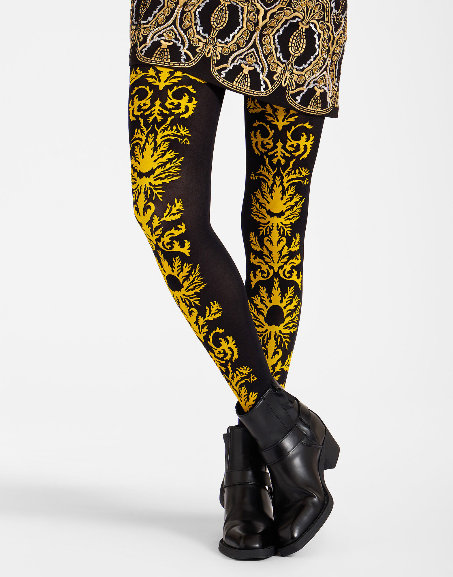 Flocked Tights La DoubleJ: Black & Yellow Flocked Tights La DoubleJ: Black & Yellow SOC0014NYL010