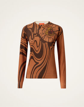 Silky Crew Neck La DoubleJ: Big Blooms Brown PUL0305KNI172