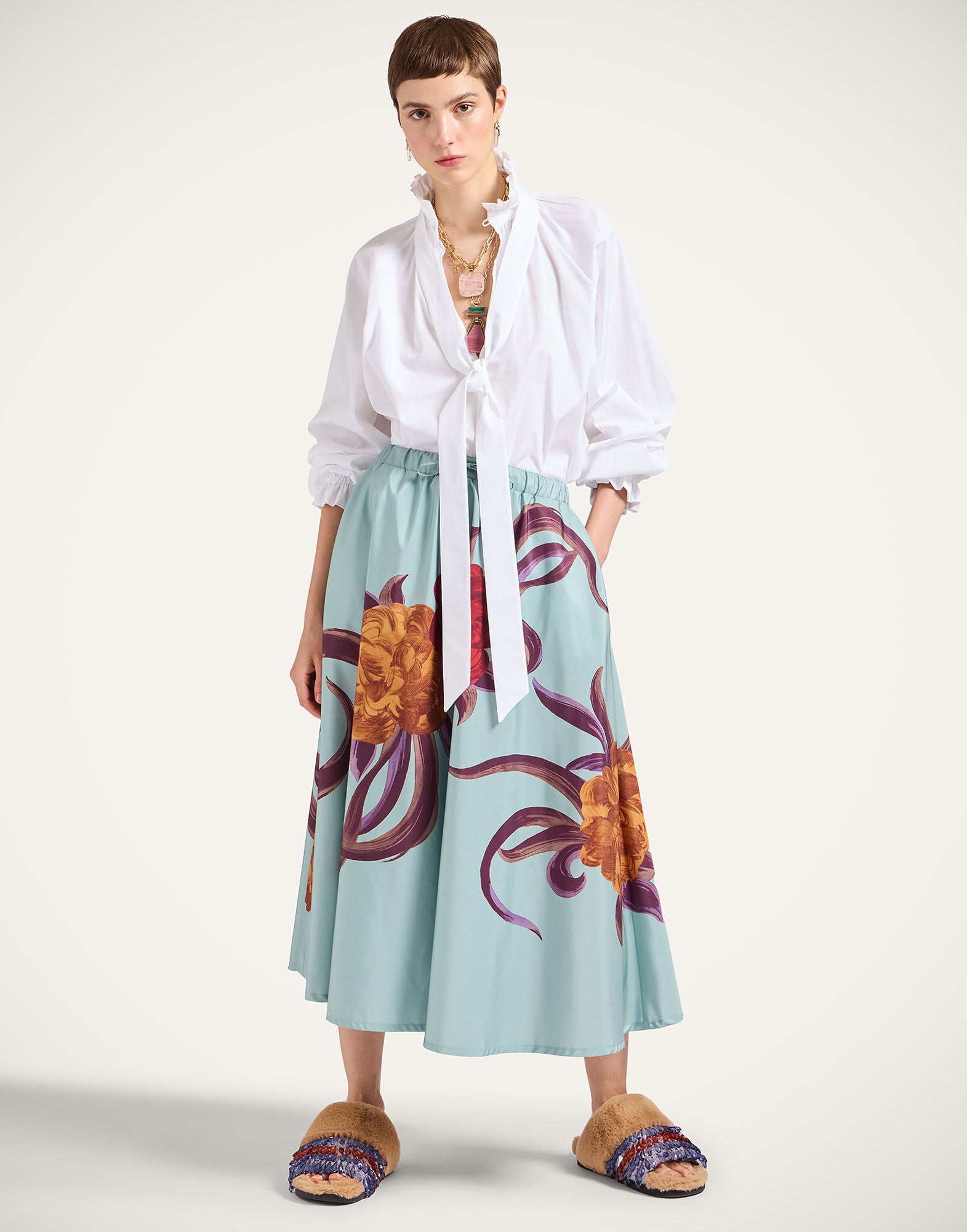 Drawstring Skirt La DoubleJ: Peony Placée Light Blue Drawstring Skirt La DoubleJ: Peony Placée Light Blue SKI0106SIL006