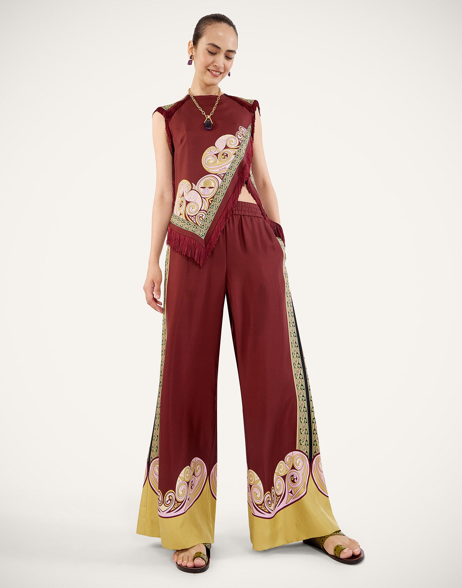 Palazzo Pants La DoubleJ: Kells Swirl Placée Burgundy Palazzo Pants La DoubleJ: Kells Swirl Placée Burgundy TRO0026SIL006