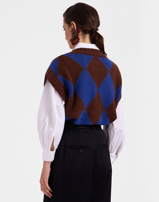 Argyle Gilet La DoubleJ: Bordeaux/Blue Argyle Gilet La DoubleJ: Bordeaux/Blue TOP0077KNI064