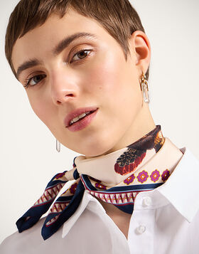 Foulard 45 La DoubleJ: Zooflora Turtlair Ivory SCA0065SIL006