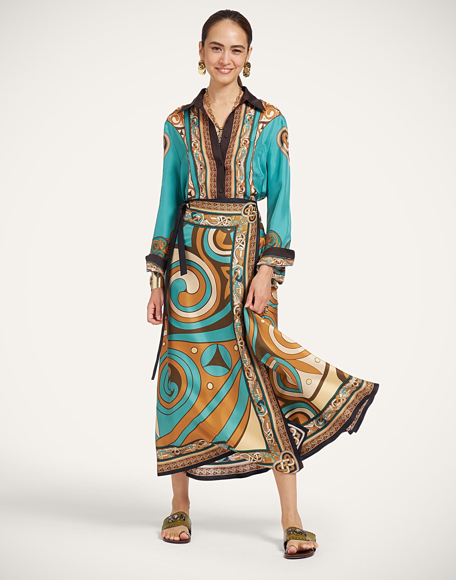 Sarong Skirt La DoubleJ: Kells Swirl Placée Camel SKI0122SIL029