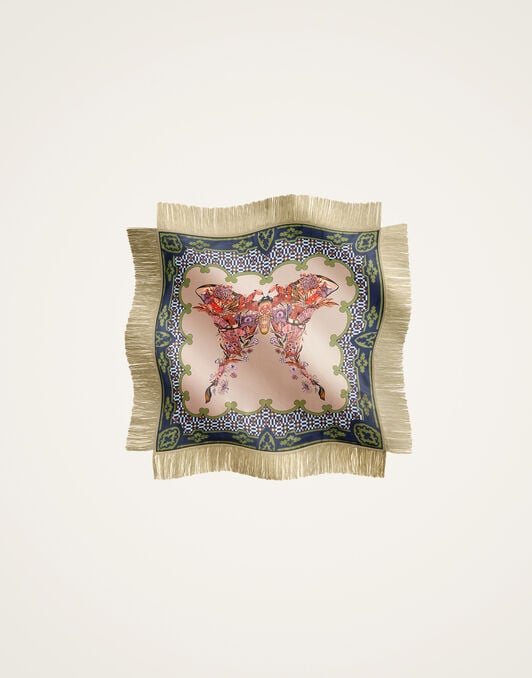 Reversible Fringe Foulard 90 La DoubleJ: Mariposa Placée Celeste Reversible Fringe Foulard 90 La DoubleJ: Mariposa Placée Celeste SCA0073SIL006