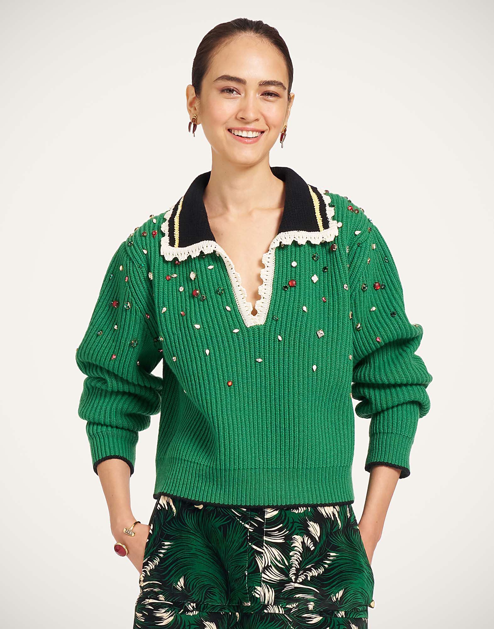Picket High Sweater La DoubleJ: Solid Green PUL0407KNI037