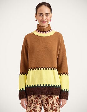 Fireside Turtleneck La DoubleJ: Color Block Camel and Light Yellow PUL0384KNI037