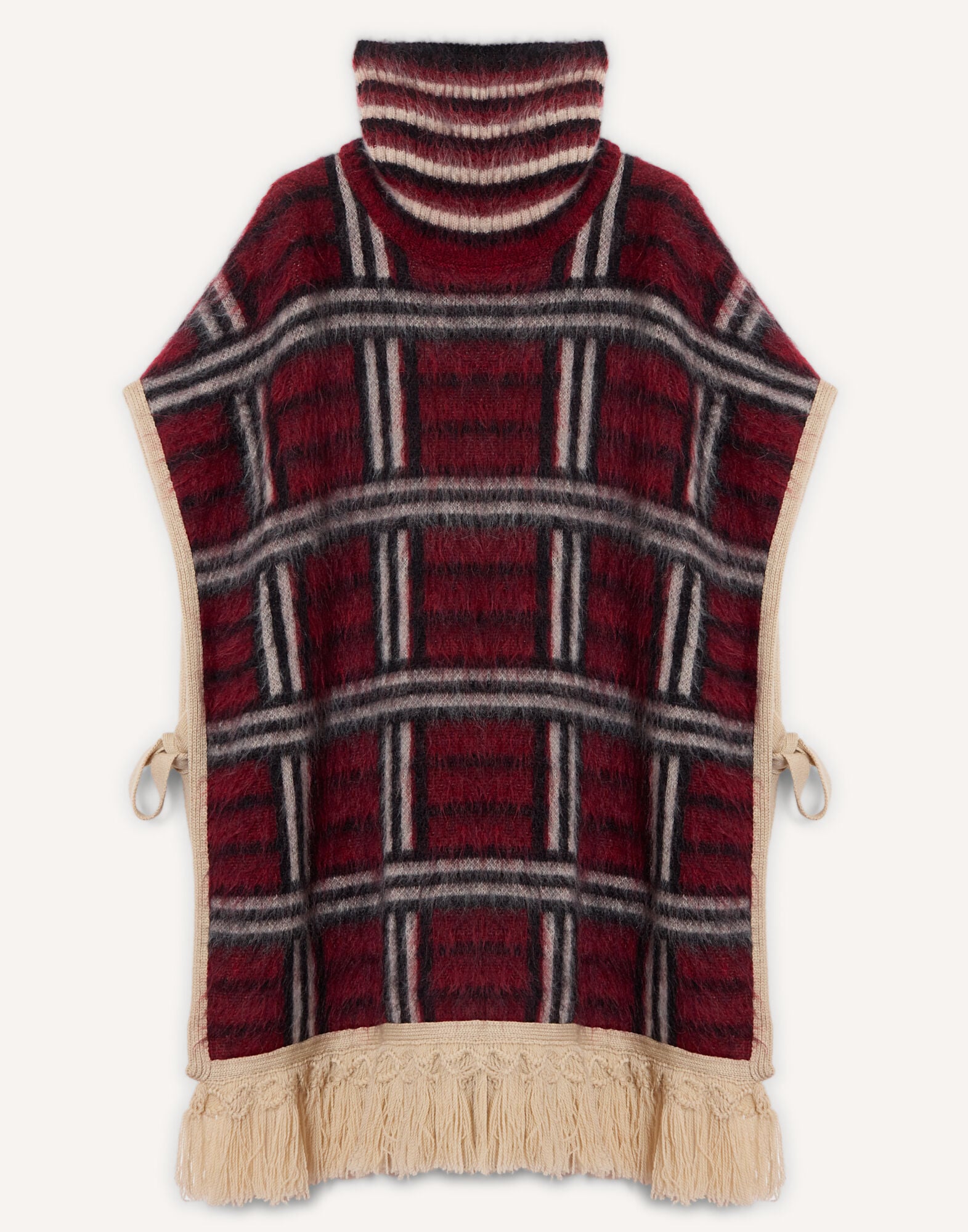 Check Poncho La DoubleJ: Kells Check Burgundy, Black, and Ecru Check Poncho La DoubleJ: Kells Check Burgundy, Black, and Ecru SCA0112KNI220