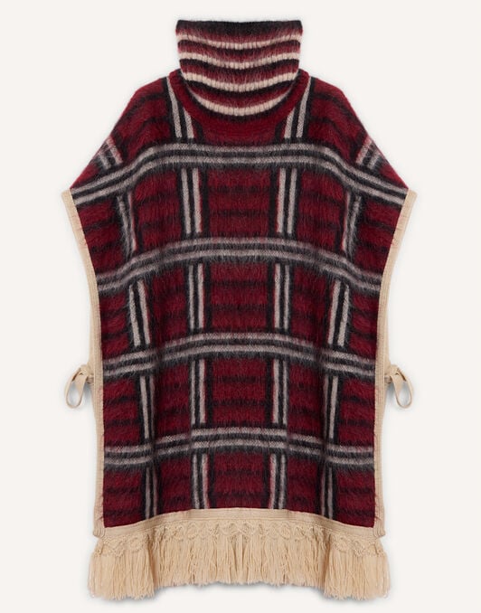 Check Poncho La DoubleJ: Kells Check Burgundy, Black, and Ecru Check Poncho La DoubleJ: Kells Check Burgundy, Black, and Ecru SCA0112KNI220