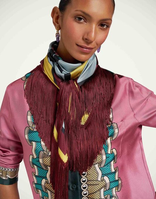 Reversible Fringe Foulard 90 La DoubleJ: Feria Placée Light Blue Reversible Fringe Foulard 90 La DoubleJ: Feria Placée Light Blue SCA0073SIL006