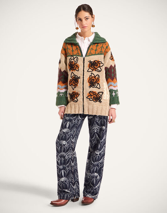 Chalet Cardigan La DoubleJ: Multicolor Camel & Lilac Chalet Cardigan La DoubleJ: Multicolor Camel & Lilac PUL0288KNI166