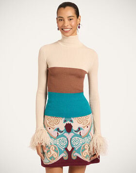 High Kick Top La DoubleJ: Color Block Ecru, Tobacco, and Light Blue PUL0167KNI091