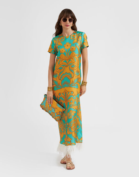 Swing Dress (With Feathers) La DoubleJ: Va-Va Placée Turquoise DRE0864SIL026