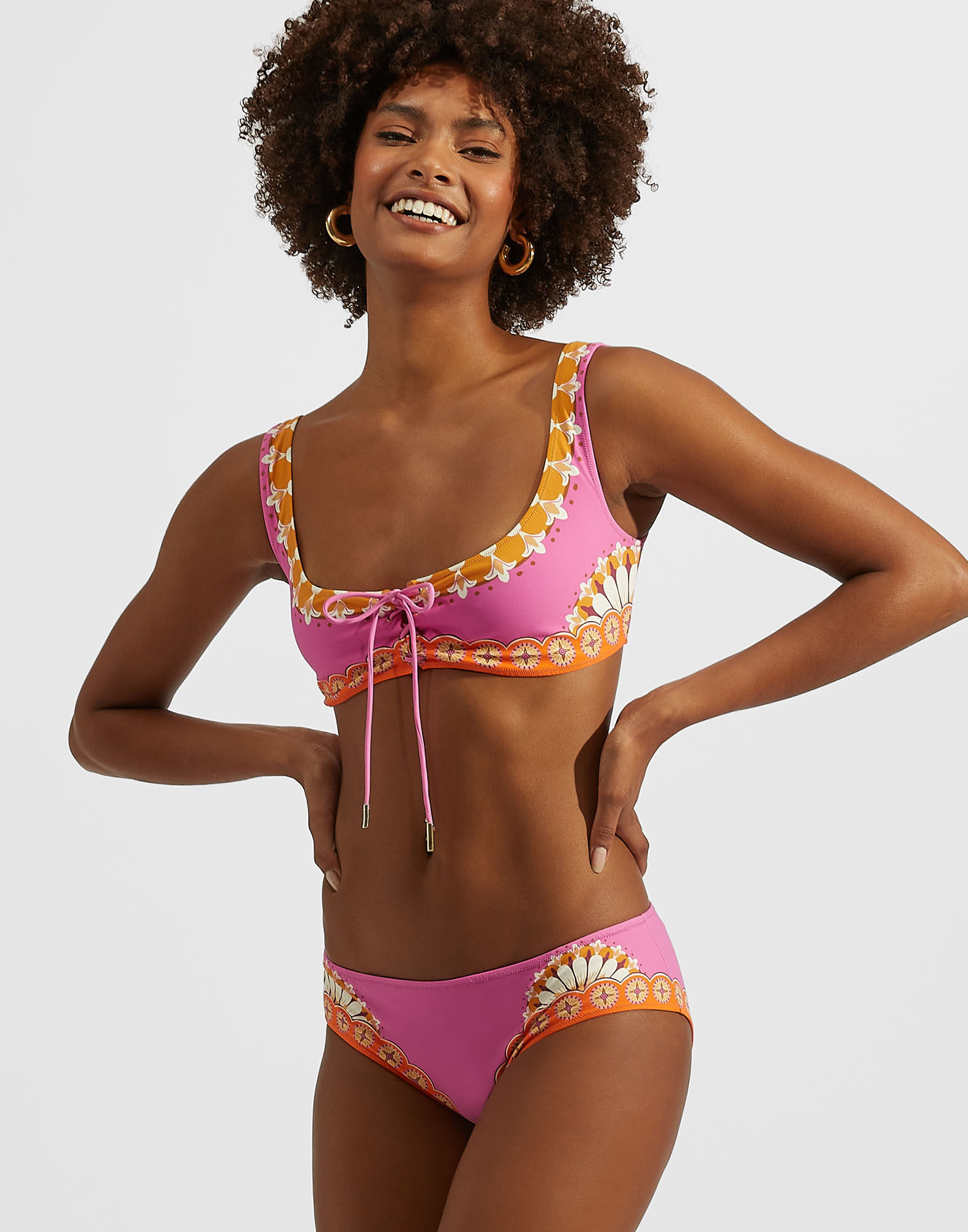 Sunset Bikini Top La DoubleJ: Napoli Plates Placed Hot Pink SWI0046LYC006