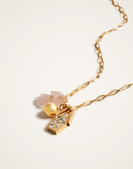 Protection Charm Necklace La DoubleJ: 24k Gold Plate & Pink Quartz Protection Charm Necklace La DoubleJ: 24k Gold Plate & Pink Quartz NEC0027BRA003
