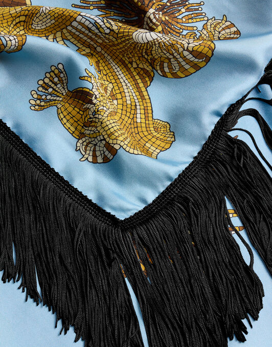 Reversible Fringe Foulard 90 La DoubleJ: Oceania Placée Light Blue Reversible Fringe Foulard 90 La DoubleJ: Oceania Placée Light Blue SCA0073SIL006