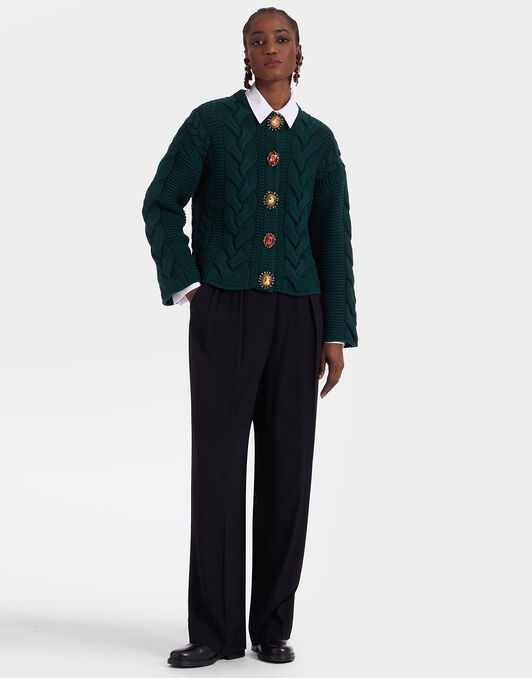 Portrait Cardigan La DoubleJ: Solid Green Portrait Cardigan La DoubleJ: Solid Green PUL0211KNI120