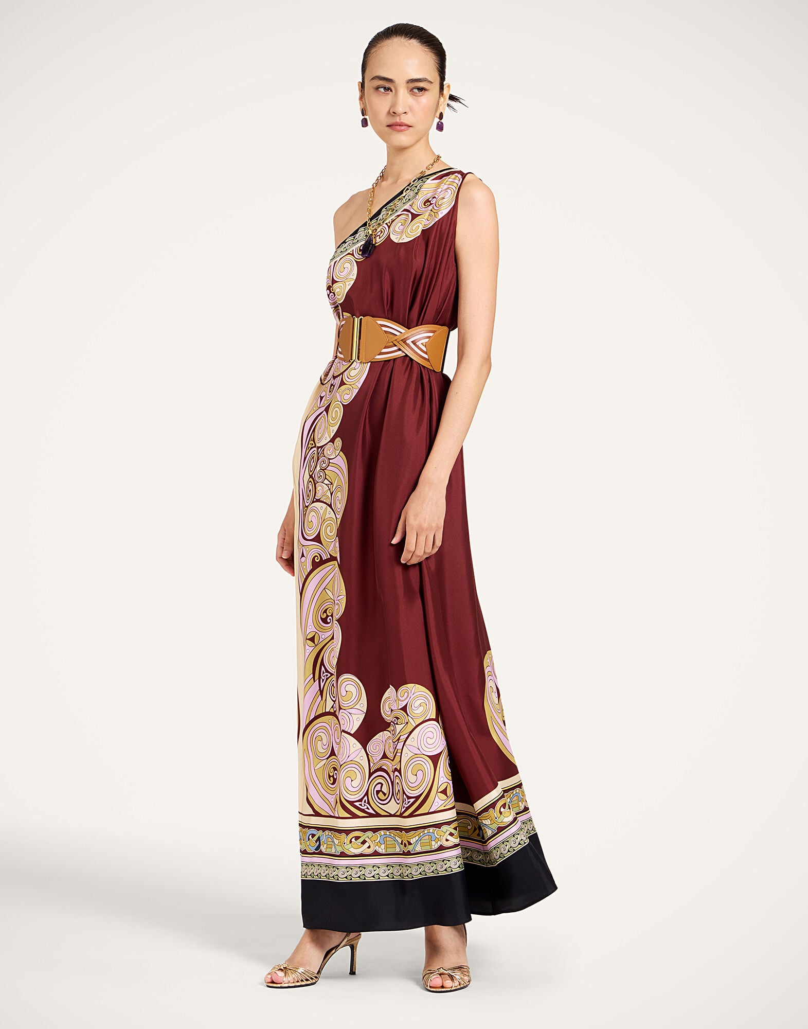 Roy Dress La DoubleJ: Kells Swirl Placée Burgundy DRE0304SIL006