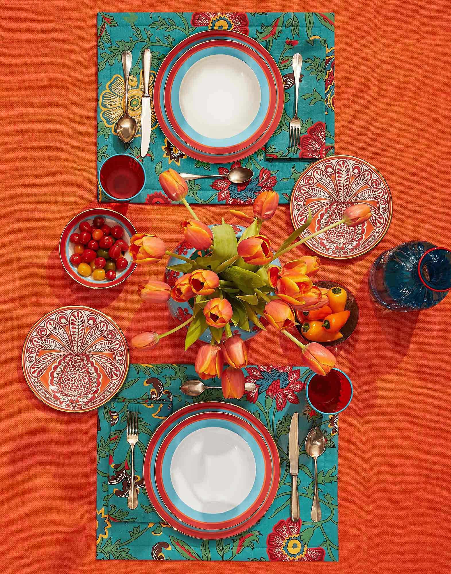 Placemat Set Of 2 La DoubleJ: Dragon Flower Turchese Placemat Set Of 2 La DoubleJ: Dragon Flower Turchese TBM0001LIN005