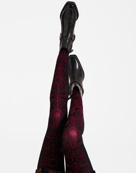 Flocked Tights La DoubleJ: Black & Red SOC0014NYL010