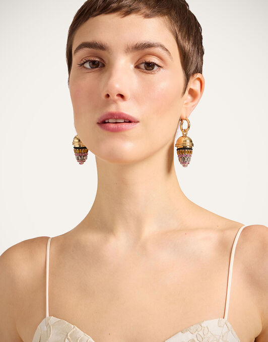 Lantern Earrings La DoubleJ: 24K Gold Plate & Crystal Embroidery Lantern Earrings La DoubleJ: 24K Gold Plate & Crystal Embroidery EAR0066BRA004