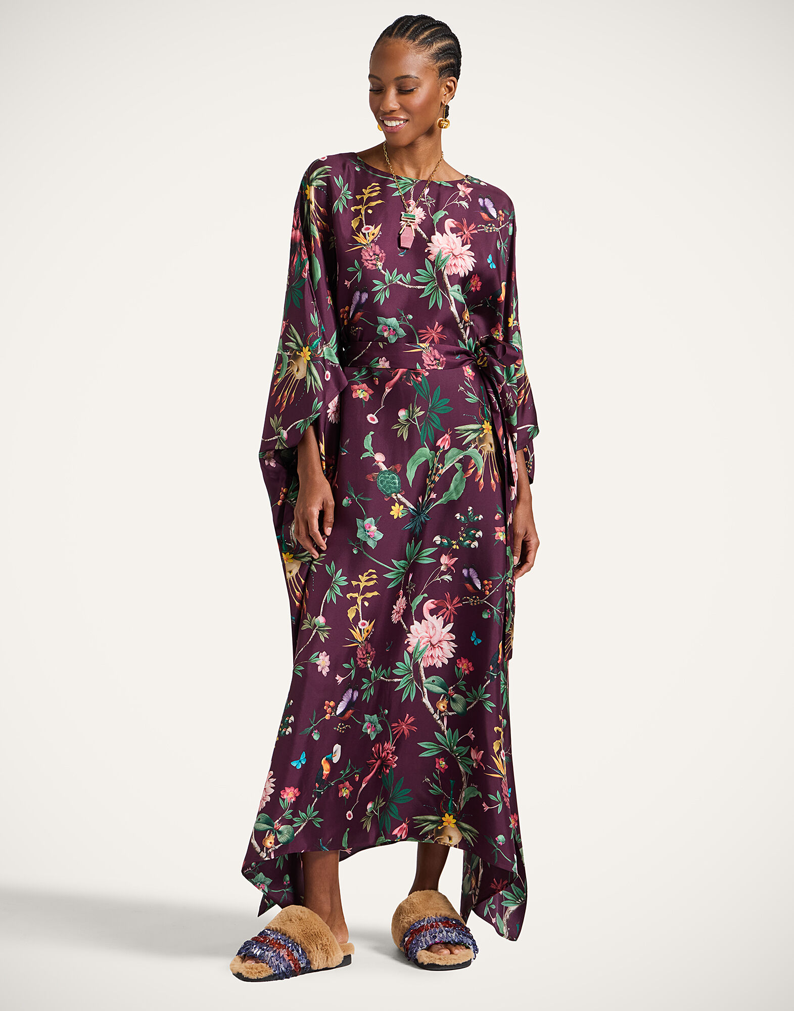 Square Kaftan La DoubleJ: Zooflora Burgundy DRE0872SIL006