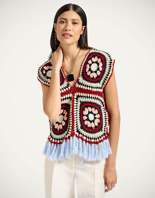 Sole Star Crochet Top La DoubleJ: Multicolor Red & Black Sole Star Crochet Top La DoubleJ: Multicolor Red & Black PUL0306KNI161