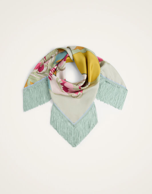 Reversible Fringe Foulard 90 La DoubleJ: Tulip Placée Green Reversible Fringe Foulard 90 La DoubleJ: Tulip Placée Green SCA0073SIL006
