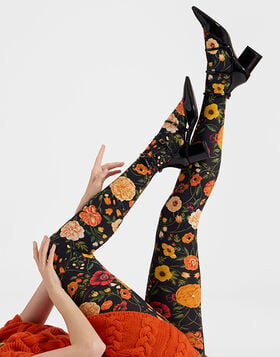 Printed Tights La DoubleJ: Botticelli Black SOC0013NYL008