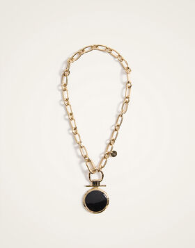 Shen Loop Necklace La DoubleJ: 24K Gold Plate, Black Enamel and Crystals NEC0024BRA003