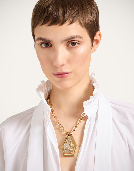 Sparkly Swinging Portal Necklace La DoubleJ: 24K Gold Plate & Swarovski Crystals NEC0042BRA007