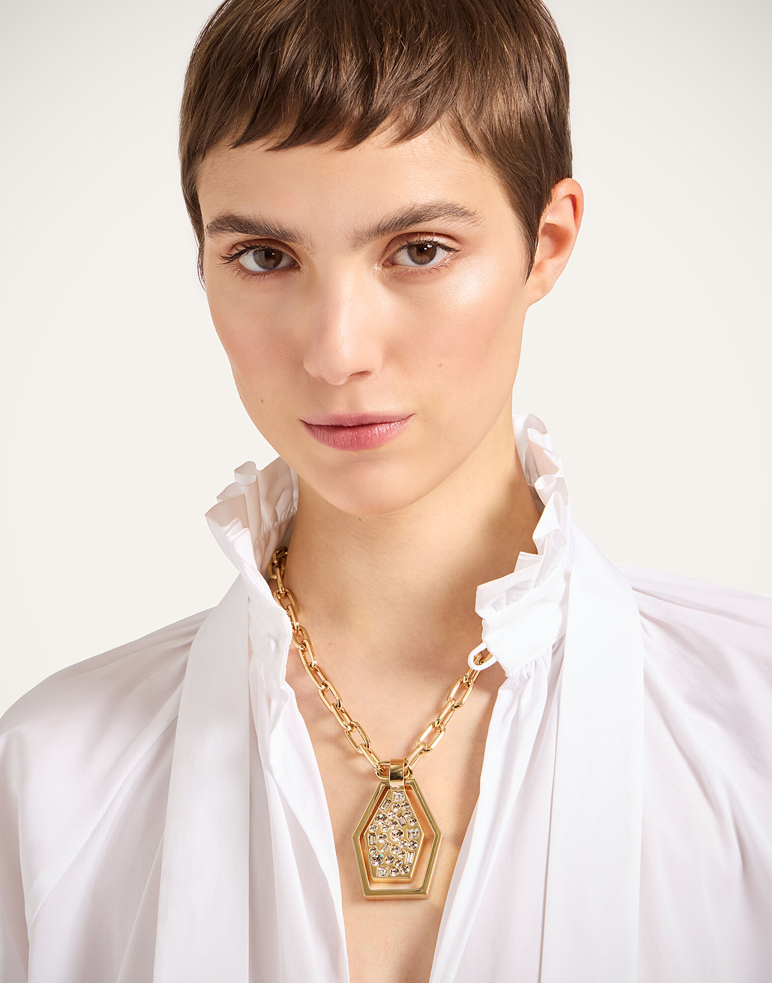Sparkly Swinging Portal Necklace La DoubleJ: 24K Gold Plate & Swarovski Crystals NEC0042BRA007