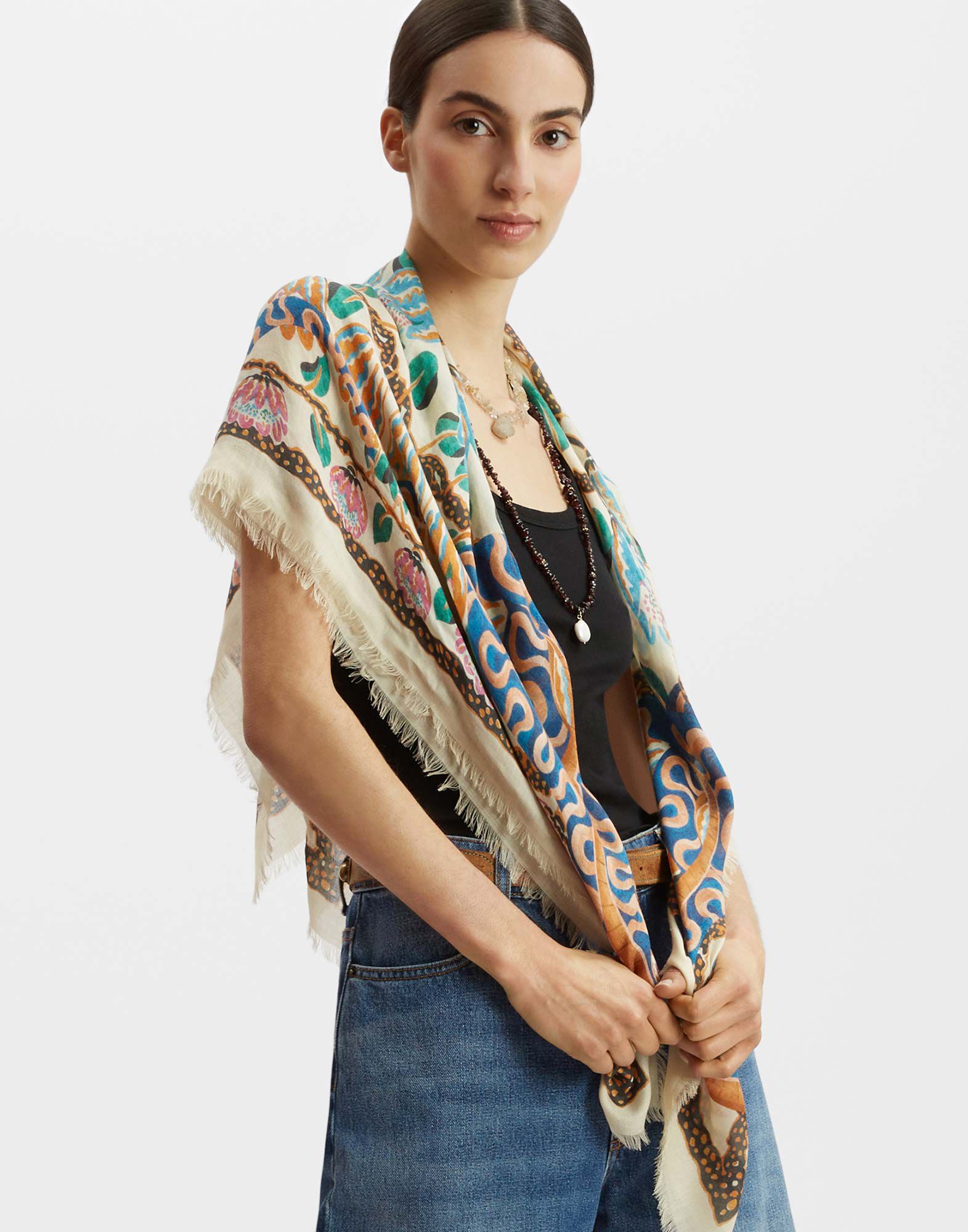 Foulard 120 La DoubleJ: Eve Ecru SCA0049WOL017