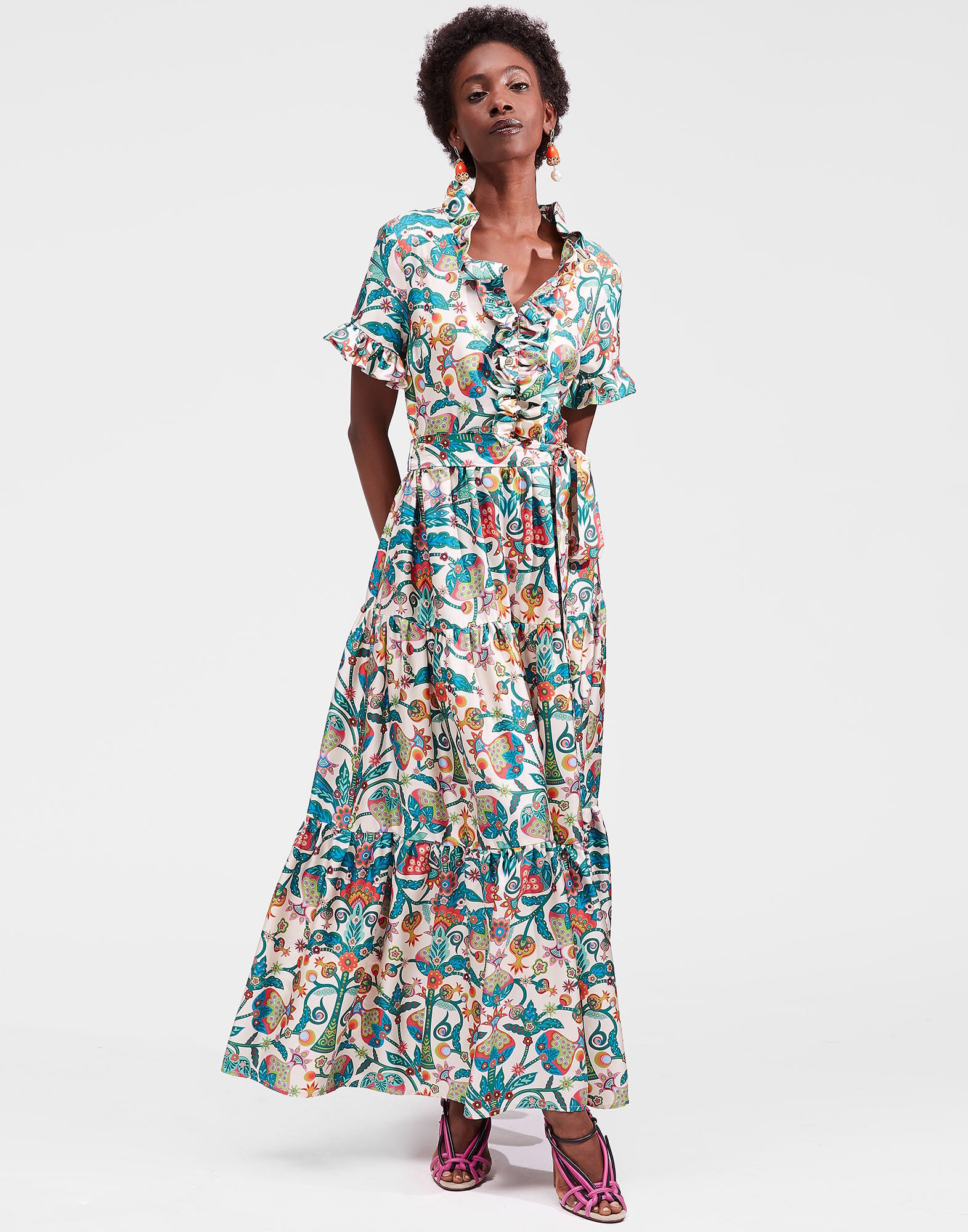 Long And Sassy Dress La DoubleJ: Tree Of Life Bianco DRE0017SIL001