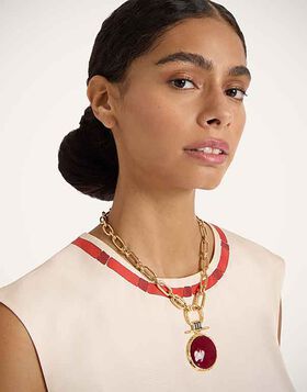 Shen Loop Necklace La DoubleJ: 24k Gold Plate & Red Enamel NEC0024BRA003
