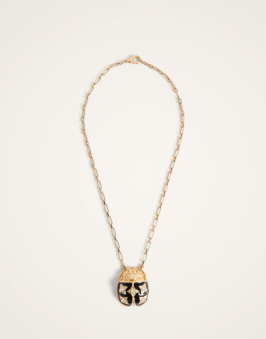 Lady Scarab Necklace La DoubleJ: 24K Gold Plate And Enamel Lady Scarab Necklace La DoubleJ: 24K Gold Plate And Enamel NEC0053MET002